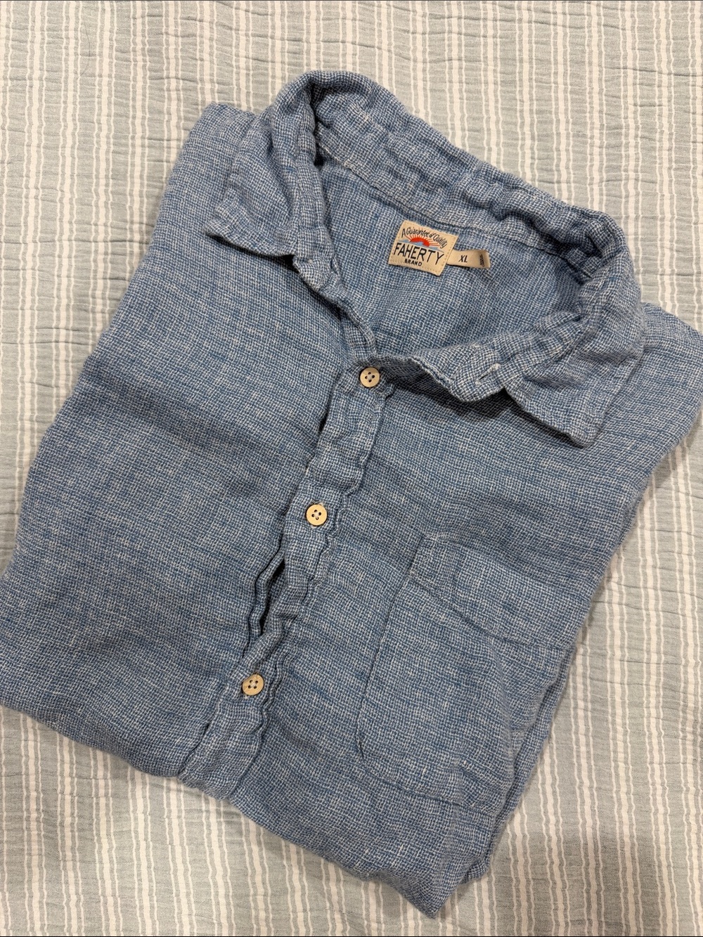 Faherty Men’s Size XL Palma Basketweave Linen Short-Sleeve Shirt
